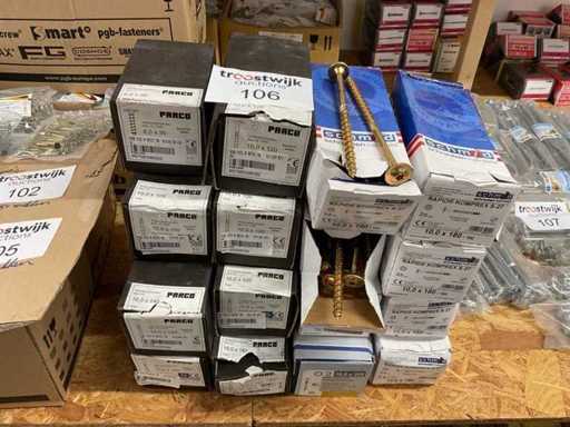 16 Schachteln mit langen Holzschrauben