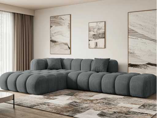Canapé d'angle gauche - tissu corde gris foncé