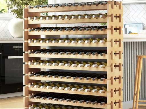 Casier à vin 120 bouteilles, support empilable à 6 niveaux avec structure en bois massif