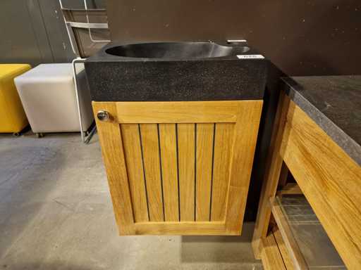 Lave-main en teck Line, Java Square avec porte tournante + lavabo