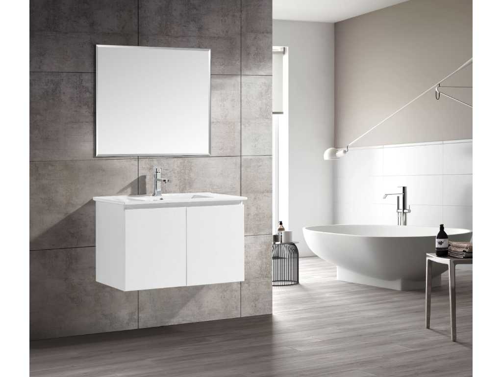1 x 80cm ensemble de meubles de salle de bain MDF - Couleur : Blanc mat