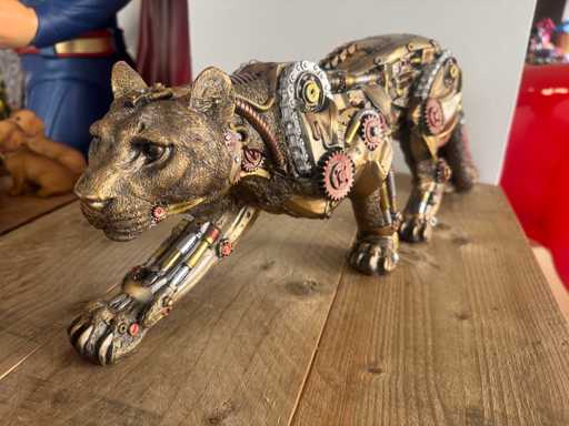 Panter Lopend Steampunk H21cm Gold