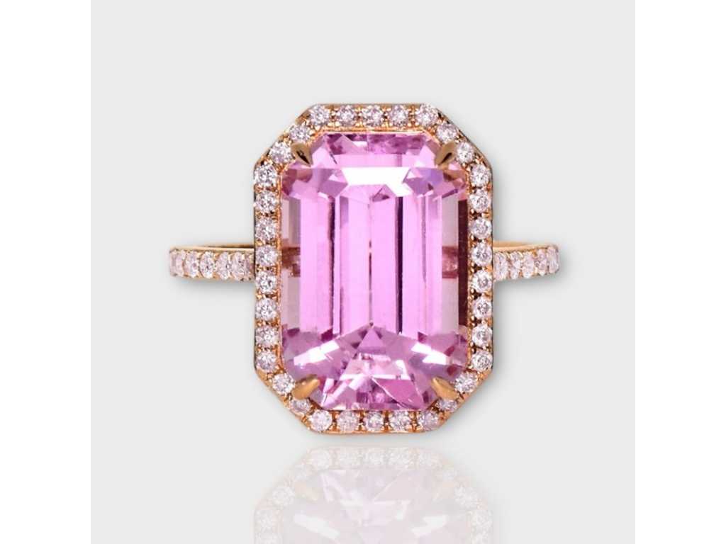 Anello Design di Lusso Kunzite Rosa Violacea Naturale con Diamanti Rosa 12.59 carati