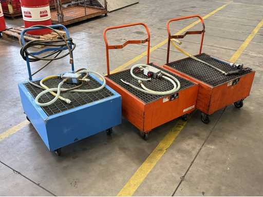   3 mobile drip trays / barrel transport trolley