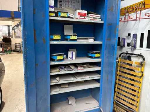 Metal hinged door cabinet with sandpaper