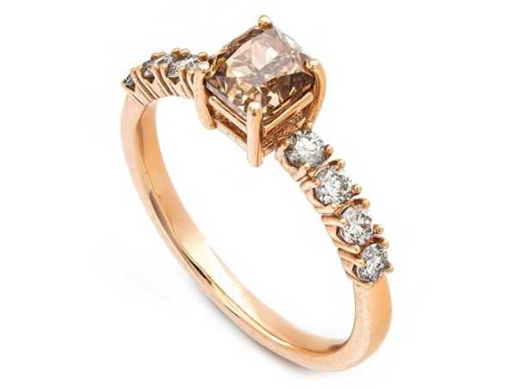 Luxury Ring Natural Diamand Fancy Orangy Brown 1.40 carat