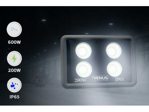 LED Schijnwerper 200W – 6500K Koud wit – IP65 Waterdicht – 20.000 lm – COB – Buiten/Binnen (x4)