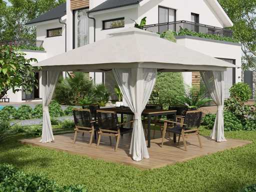 Tonnelle Barnum Pop-up Garden Protection, double toit protection UV 50+ avec 4 porte-jouets zippés 4 x 4 m