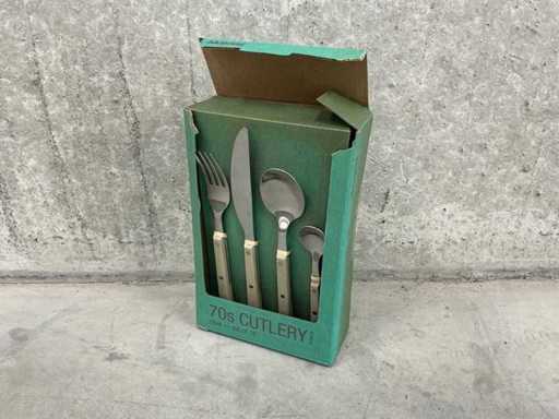HK living - Olive des années 70 - Ensemble de couverts 16 pièces