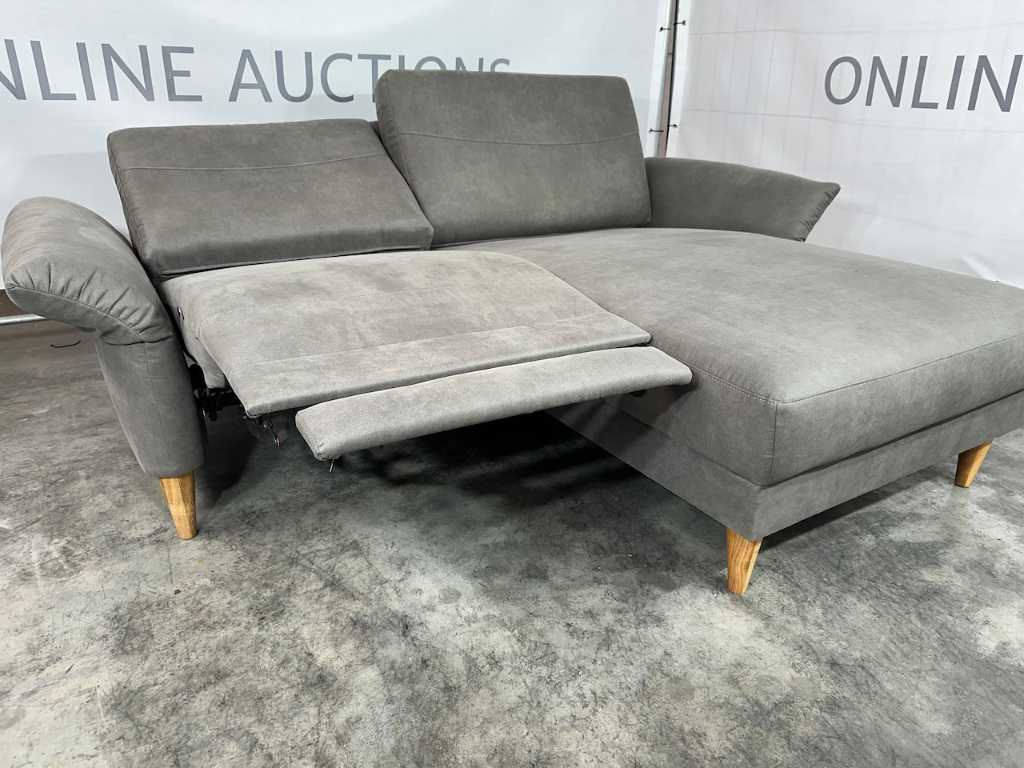 Hjort Knudsen - Corner sofa with lounge, taupe microfiber fabric, electrically adjustable