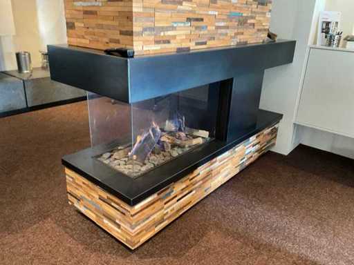 Kallfire GP85/50R Eingebauter Gaskamin mit blauem Stahlgehäuse