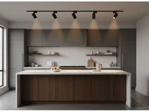 2 meter Railsysteem met 6 st railspot GU10 fitting met ring (4x)