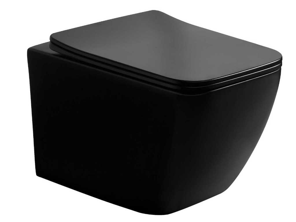 Built-in wall-hung toilet with toilet seat gloss black