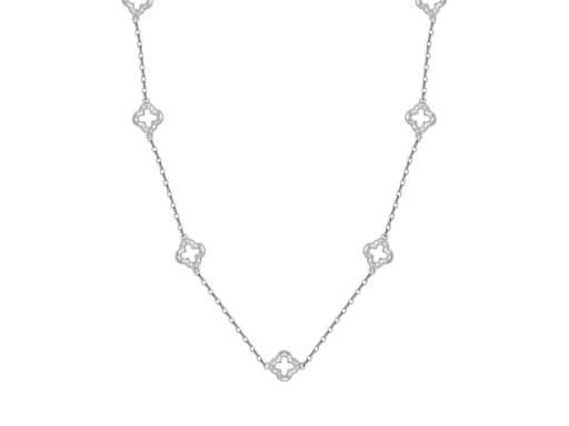Collier blanc avec trèfles ouverts plaqués rhodium