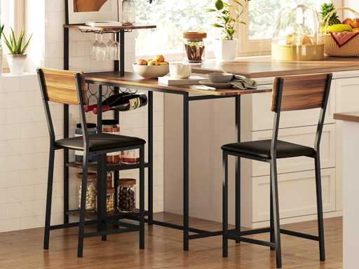 Table de bar avec tabourets et chaises de bar, dossier pliable