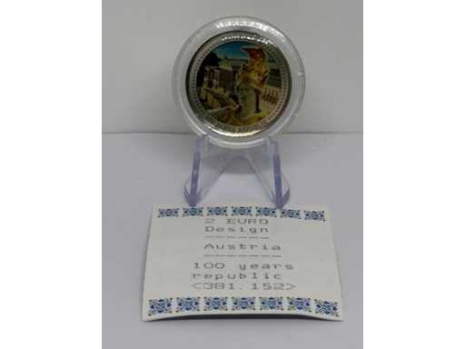 2 Euro Design Coloriert Austria 100 lat Republiki