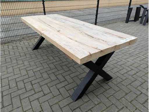 Garden Table Rutic Elm Wood 230 x 95 x 78cm. Wooden x base