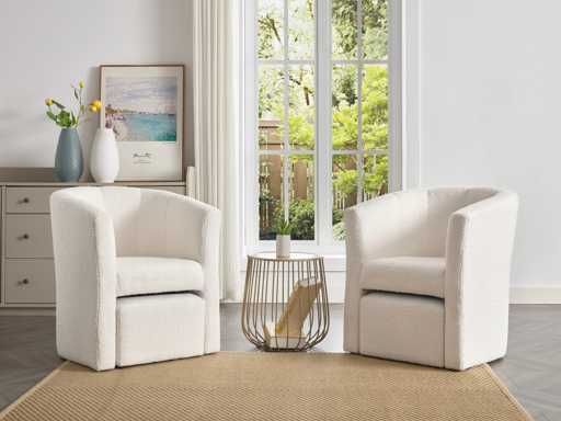 Convertible armchair and ottoman in white terry fabric 