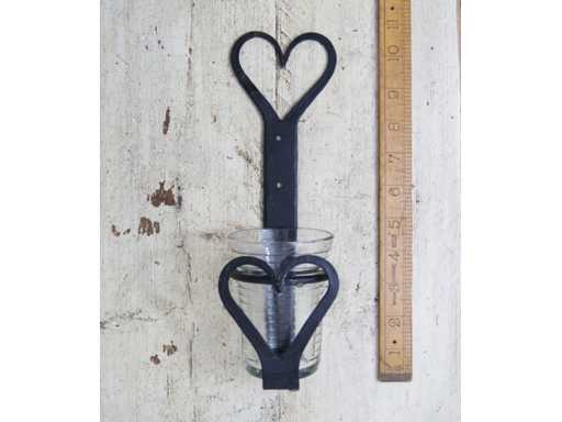 Kaarsenhouder Hart Zwart Inclusief Glas - 25 cm
