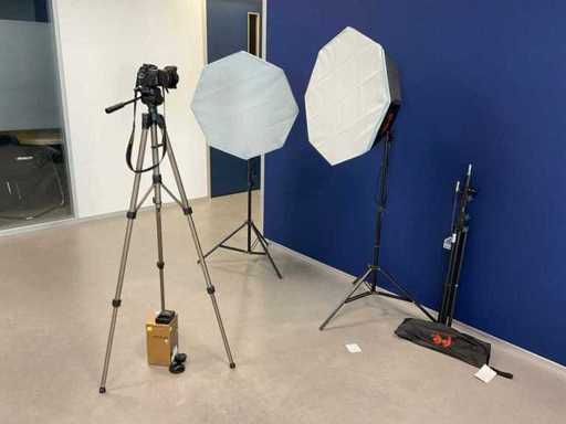 Nikon, Falcon sieht D3200 Fotokamera mit Lichtern in der Softbox