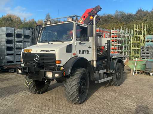 2002 Mercedes-Benz Unimog U2150L mit Palfinger PK 9501 Kran und Antennenplattform