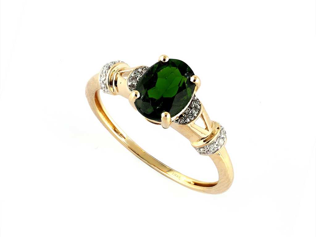14 KT Yellow gold Ring with Natural Diamond and Chrome Diopside