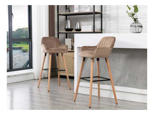 Tabourets de bar en velours et pieds bois de hêtre - Beige (x4)