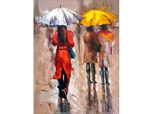 Antonio Palmieri – Parapluies - olie op doek - 120x90 cm