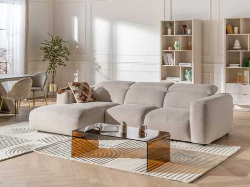 Canapé d'angle gauche en tissu chiné beige 