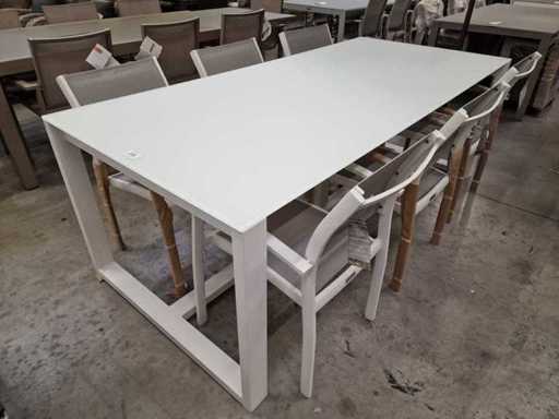 Garden Prestige - Alu Tuintafel Rotella Wit Mat 220 x 100cm + Gehard Glas Wit 