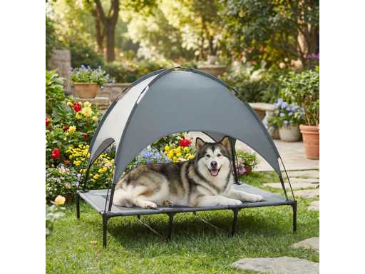  Raised Dog Bed with Parasol, Dog and Cat Camp Bed on Feet