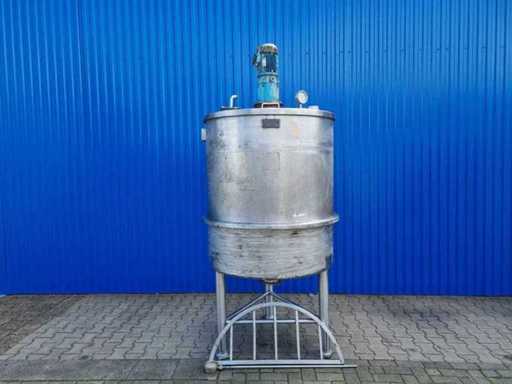 1977 De Rijk & Van 't Lam roestvrijstalen tank met agitator 1300 L roestvrijstalen opslagtank met roestvrijstalen mengtank