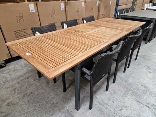 Jati-Kebon - Alu Tuintafel Haiti Antraciet 200-260 x 100cm + Teak Blad