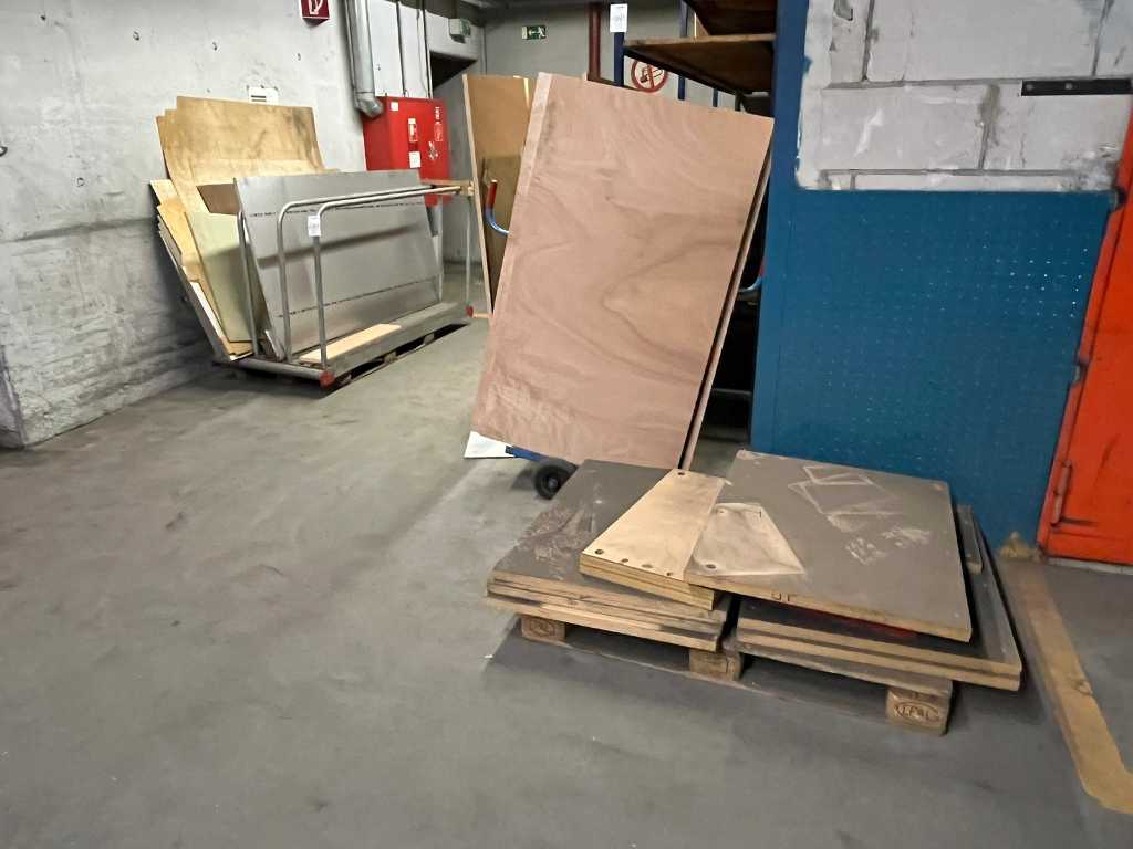 Batch of various wood panels with vertical racks