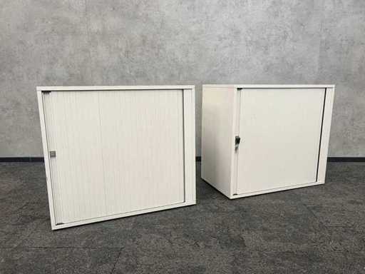 2x Steelcase – niska drewniana szafka rolkowa