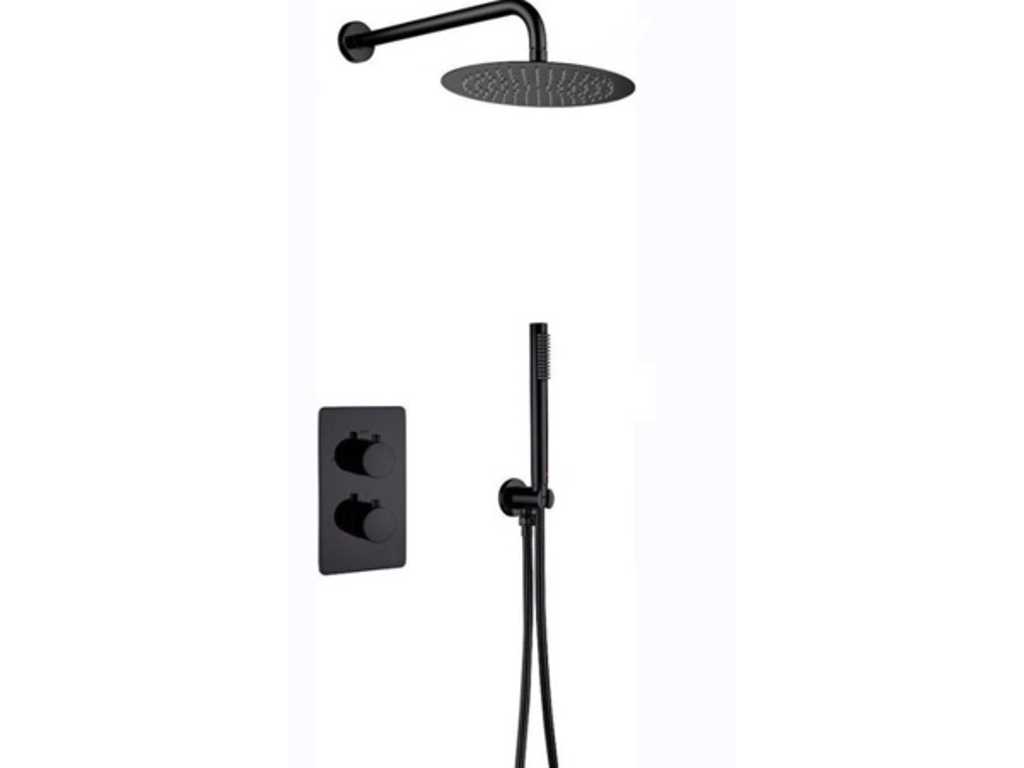 Round built-in shower set with luxury thermostatic tap 25 cm Black