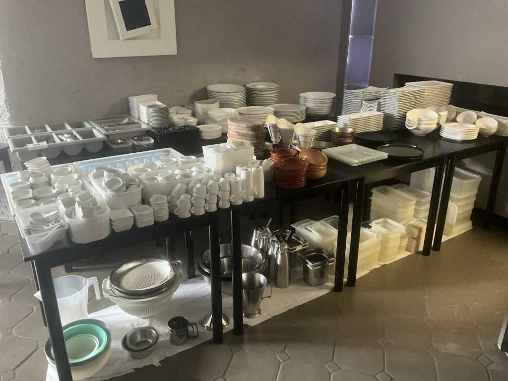 Large batch of crockery and cutlery + accessories