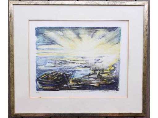 Mary Habsch - Scintillement (variation bleu) - lithograph - framed