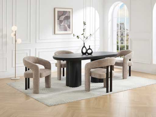 Chair with armrests in terry fabric and black rubberwood - Taupe