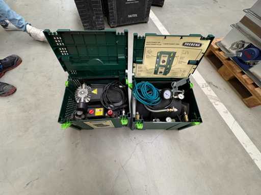 Système de valises PREBENA Aerotainer : compresseur mobile + testeur de pression avec accessoires