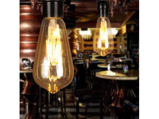 50 x ST64 Amber Filament Lamp – 6W – E27 – Dimbaar – 2700K – 500 lm – IP20 – Binnen 