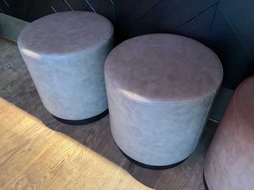 Hutten - Lederen poef Ø 40 cm (2x)