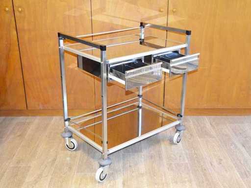 Roestvrijstalen voetstuk tafel met twee lades