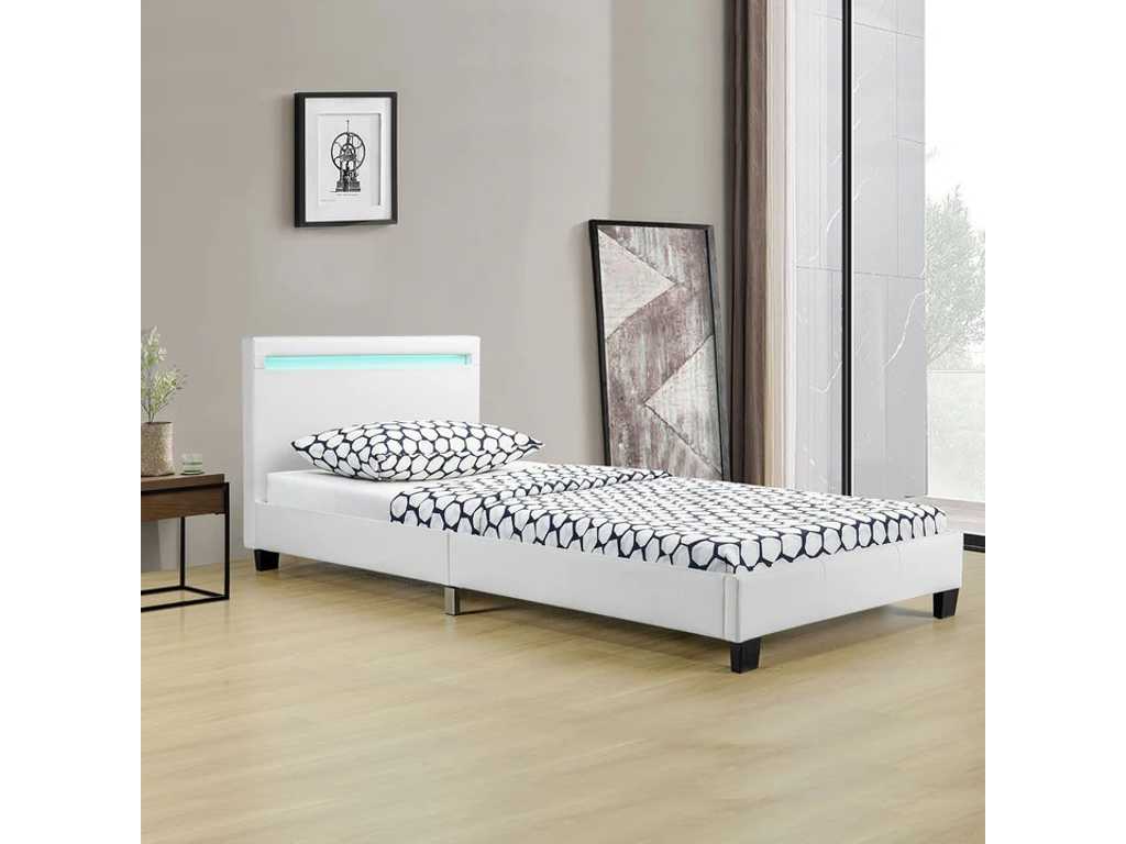 2 x Upholstered bed with LED lighting and 90 x 200 bed base