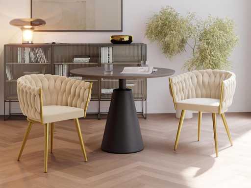 Fluwelen eetstoelen met boog - zandgoud (x6)