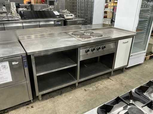 Masă de lucru din oțel inoxidabil cu plită