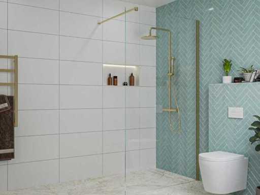 Begehbare Dusche mit 120x200 cm klarem Glasprofil in Gold