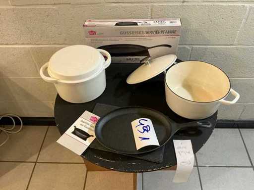 GSW Cast iron cooking pot (2x) + cast iron pan