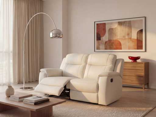 Leather 2-seater relax sofa - ivory white