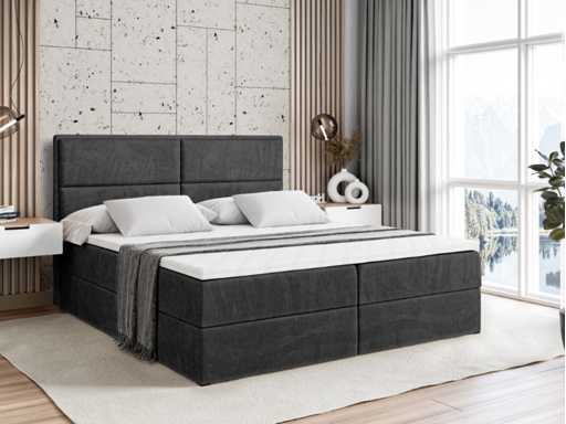 Box spring bed 160x200 - mattress - mattress topper - chest - black velvet